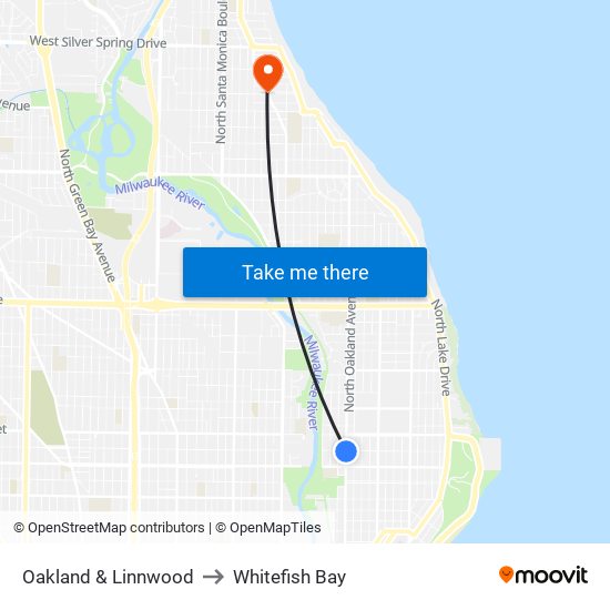 Oakland & Linnwood to Whitefish Bay map