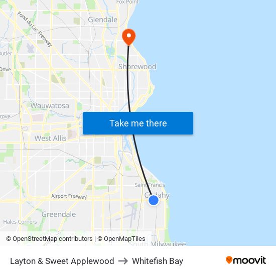 Layton & Sweet Applewood to Whitefish Bay map