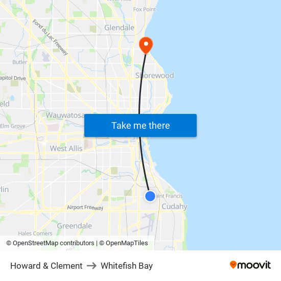 Howard & Clement to Whitefish Bay map