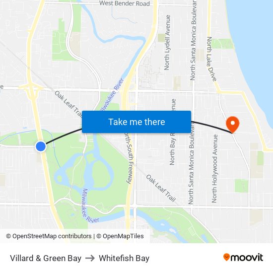 Villard & Green Bay to Whitefish Bay map