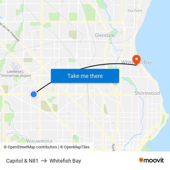 Capitol & N81 to Whitefish Bay map