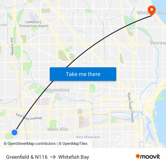 Greenfield & N116 to Whitefish Bay map