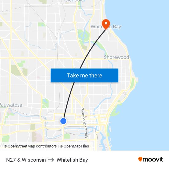 N27 & Wisconsin to Whitefish Bay map