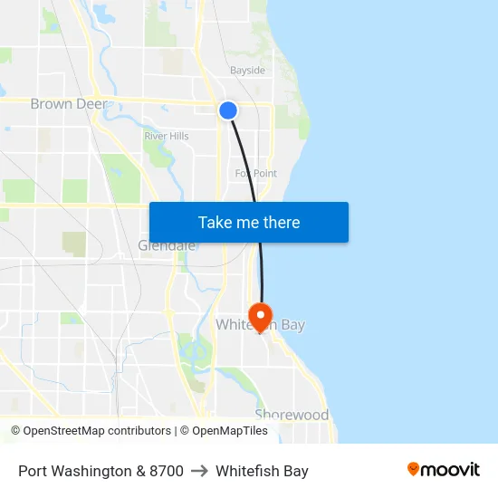 Port Washington & 8700 to Whitefish Bay map