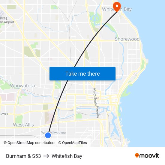 Burnham & S53 to Whitefish Bay map