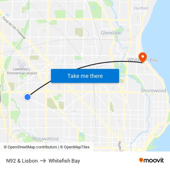 N92 & Lisbon to Whitefish Bay map