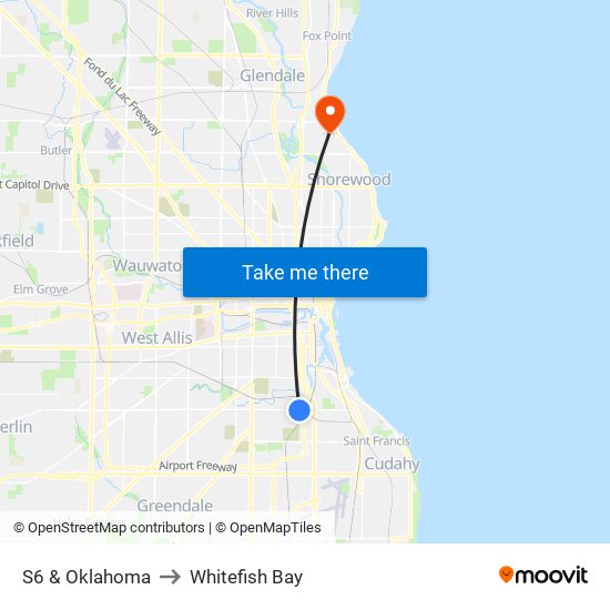 S6 & Oklahoma to Whitefish Bay map