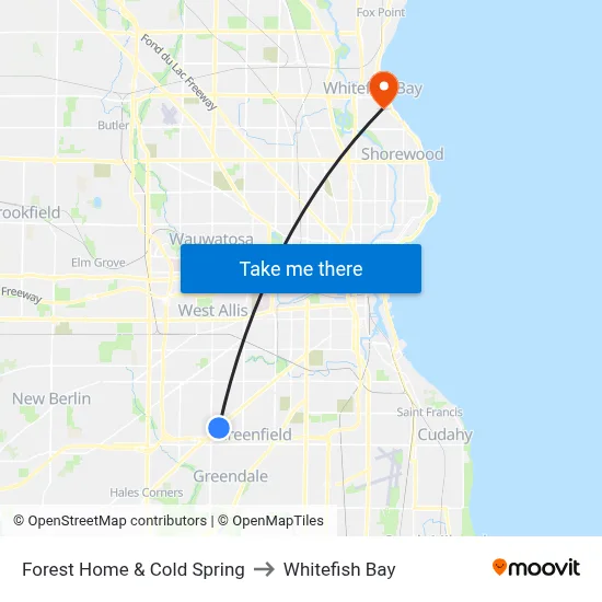 Forest Home & Cold Spring to Whitefish Bay map