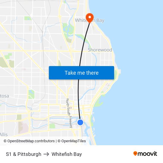 S1 & Pittsburgh to Whitefish Bay map