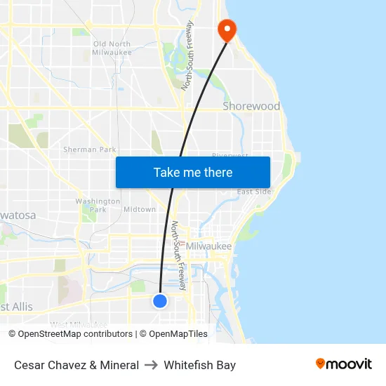 Cesar Chavez & Mineral to Whitefish Bay map