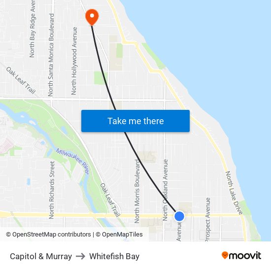 Capitol & Murray to Whitefish Bay map