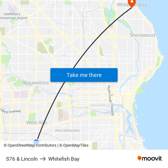 S76 & Lincoln to Whitefish Bay map