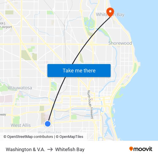 Washington & V.A. to Whitefish Bay map