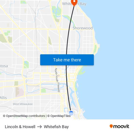 Lincoln & Howell to Whitefish Bay map