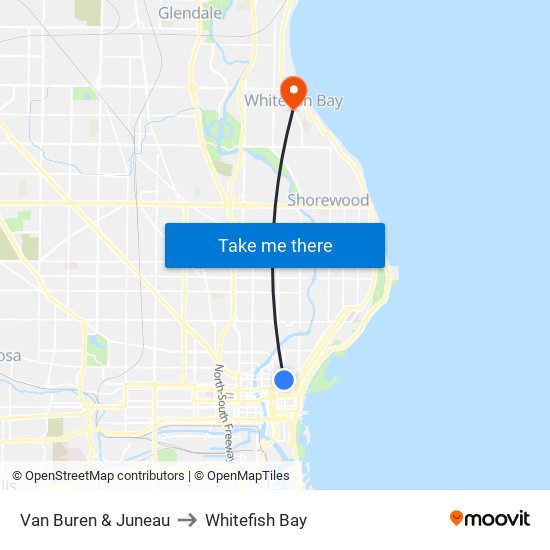 Van Buren & Juneau to Whitefish Bay map