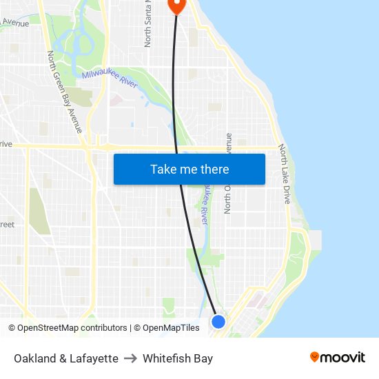 Oakland & Lafayette to Whitefish Bay map