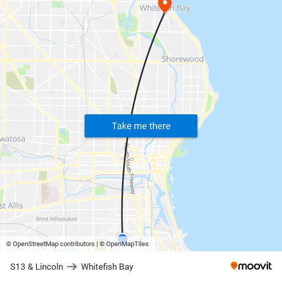 S13 & Lincoln to Whitefish Bay map