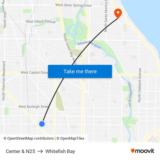 Center & N25 to Whitefish Bay map