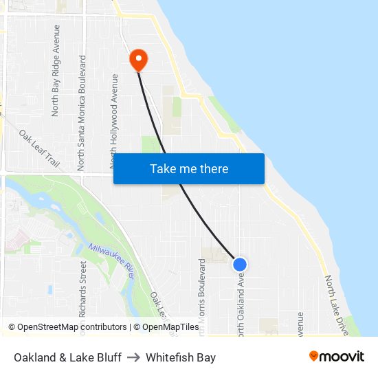 Oakland & Lake Bluff to Whitefish Bay map