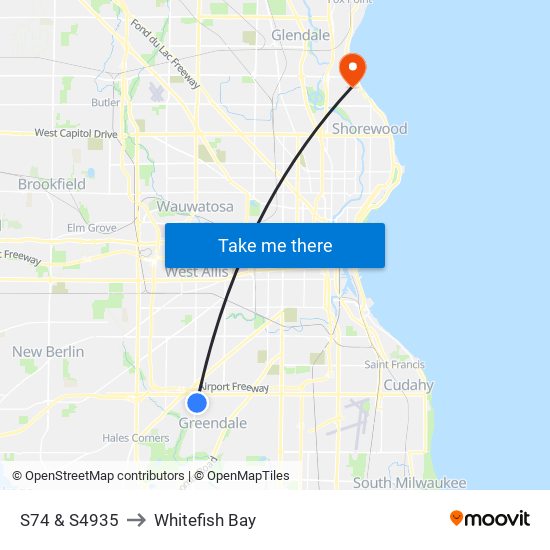 S74 & S4935 to Whitefish Bay map