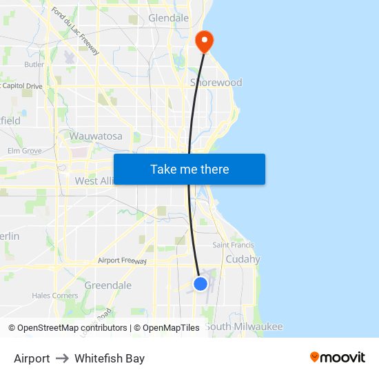 Airport to Whitefish Bay map