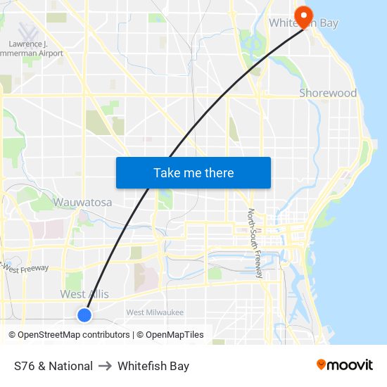 S76 & National to Whitefish Bay map