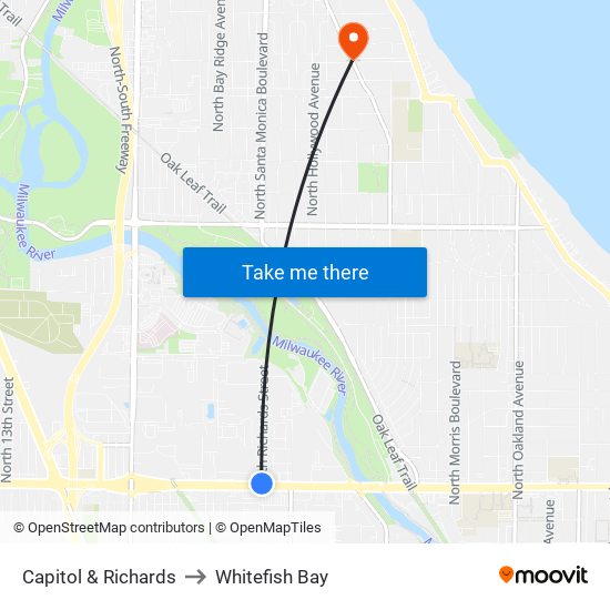 Capitol & Richards to Whitefish Bay map
