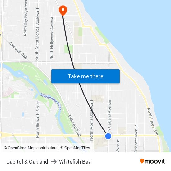 Capitol & Oakland to Whitefish Bay map