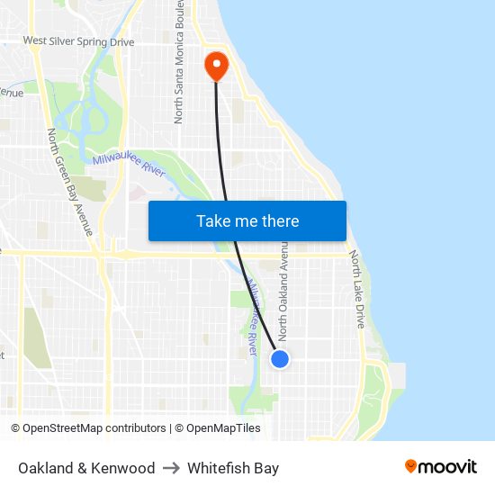 Oakland & Kenwood to Whitefish Bay map