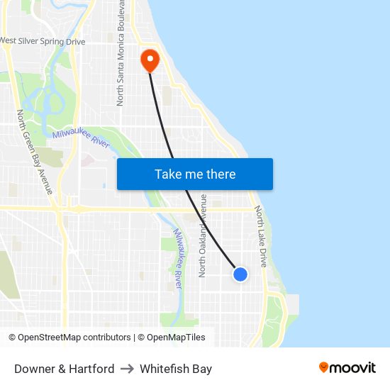 Downer & Hartford to Whitefish Bay map