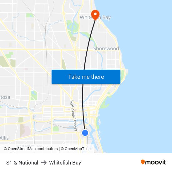 S1 & National to Whitefish Bay map