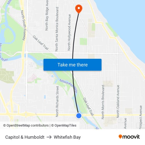 Capitol & Humboldt to Whitefish Bay map