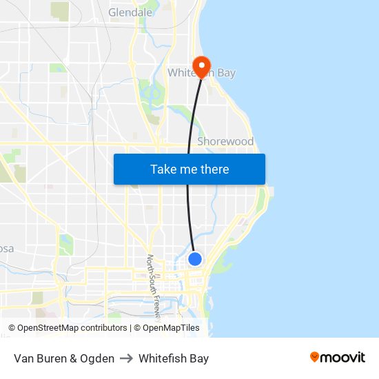 Van Buren & Ogden to Whitefish Bay map