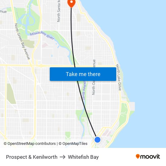 Prospect & Kenilworth to Whitefish Bay map