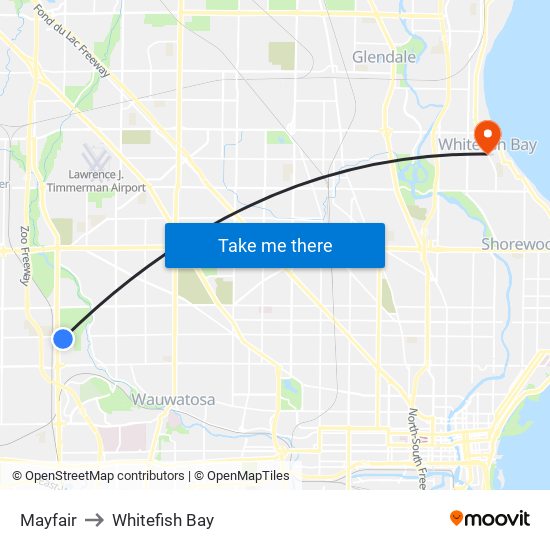 Mayfair to Whitefish Bay map