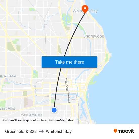 Greenfield & S23 to Whitefish Bay map