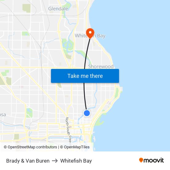 Brady & Van Buren to Whitefish Bay map
