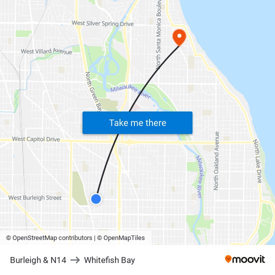 Burleigh & N14 to Whitefish Bay map