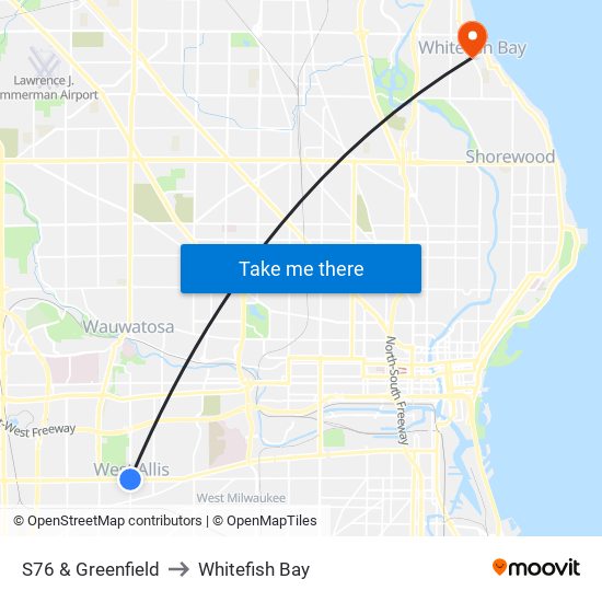 S76 & Greenfield to Whitefish Bay map