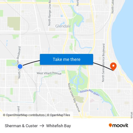 Sherman & Custer to Whitefish Bay map