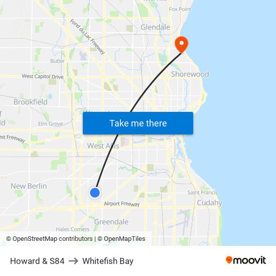 Howard & S84 to Whitefish Bay map