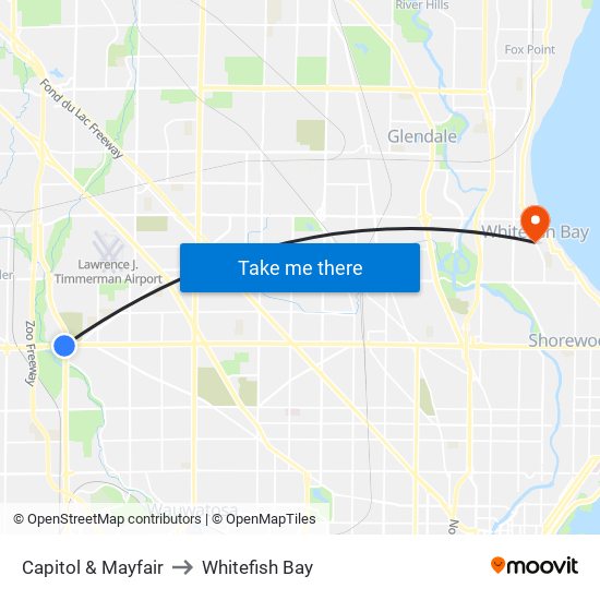 Capitol & Mayfair to Whitefish Bay map