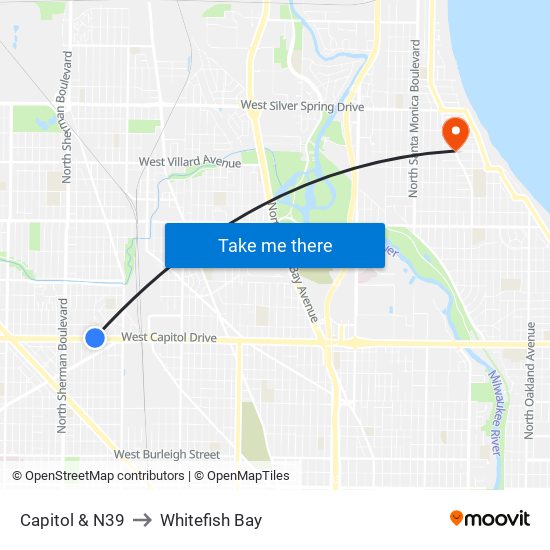 Capitol & N39 to Whitefish Bay map