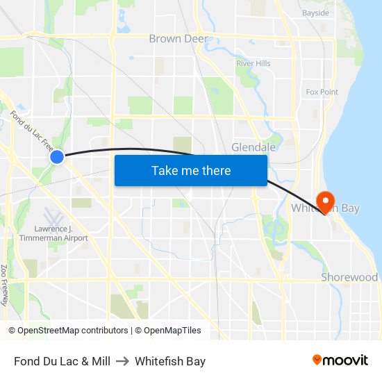 Fond Du Lac & Mill to Whitefish Bay map