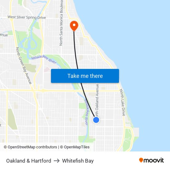 Oakland & Hartford to Whitefish Bay map