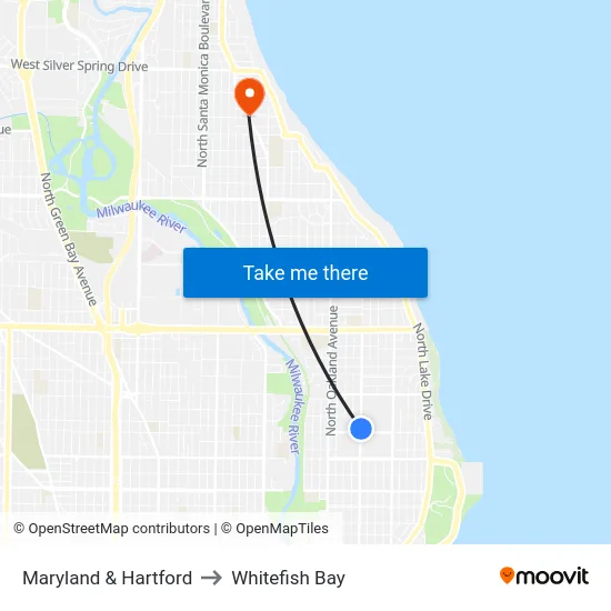 Maryland & Hartford to Whitefish Bay map