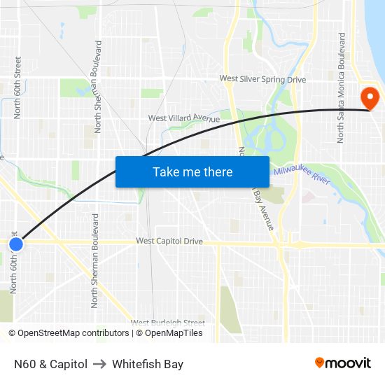 N60 & Capitol to Whitefish Bay map