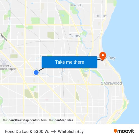 Fond Du Lac & 6300 W. to Whitefish Bay map