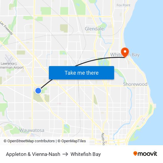 Appleton & Vienna-Nash to Whitefish Bay map