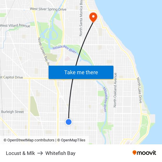 Locust & Mlk to Whitefish Bay map